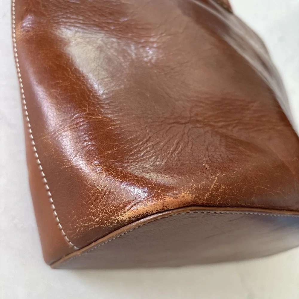 FOSSIL Vintage Luggage Brown Leather Shoulder Bag Purse Clutch Hobo Bucket Boho